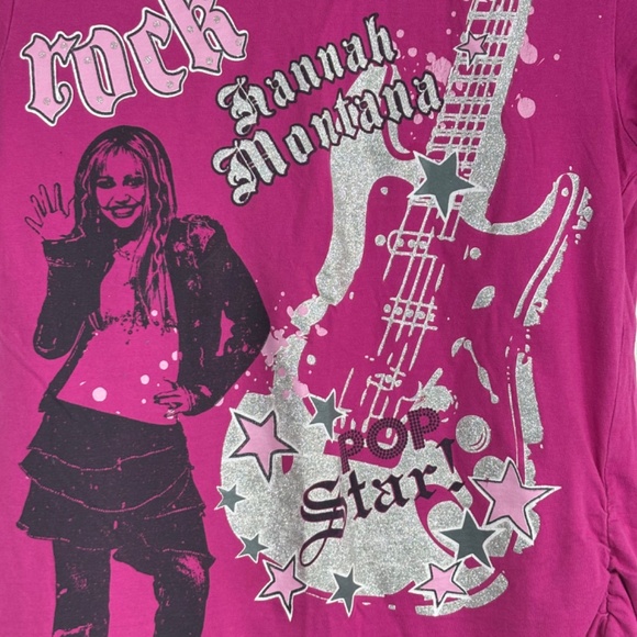 VTG Y2K Hannah Montana T Shirt 14-16 Miley Cyrus Disney Graphic Pink Scene Retro - Picture 2 of 9
